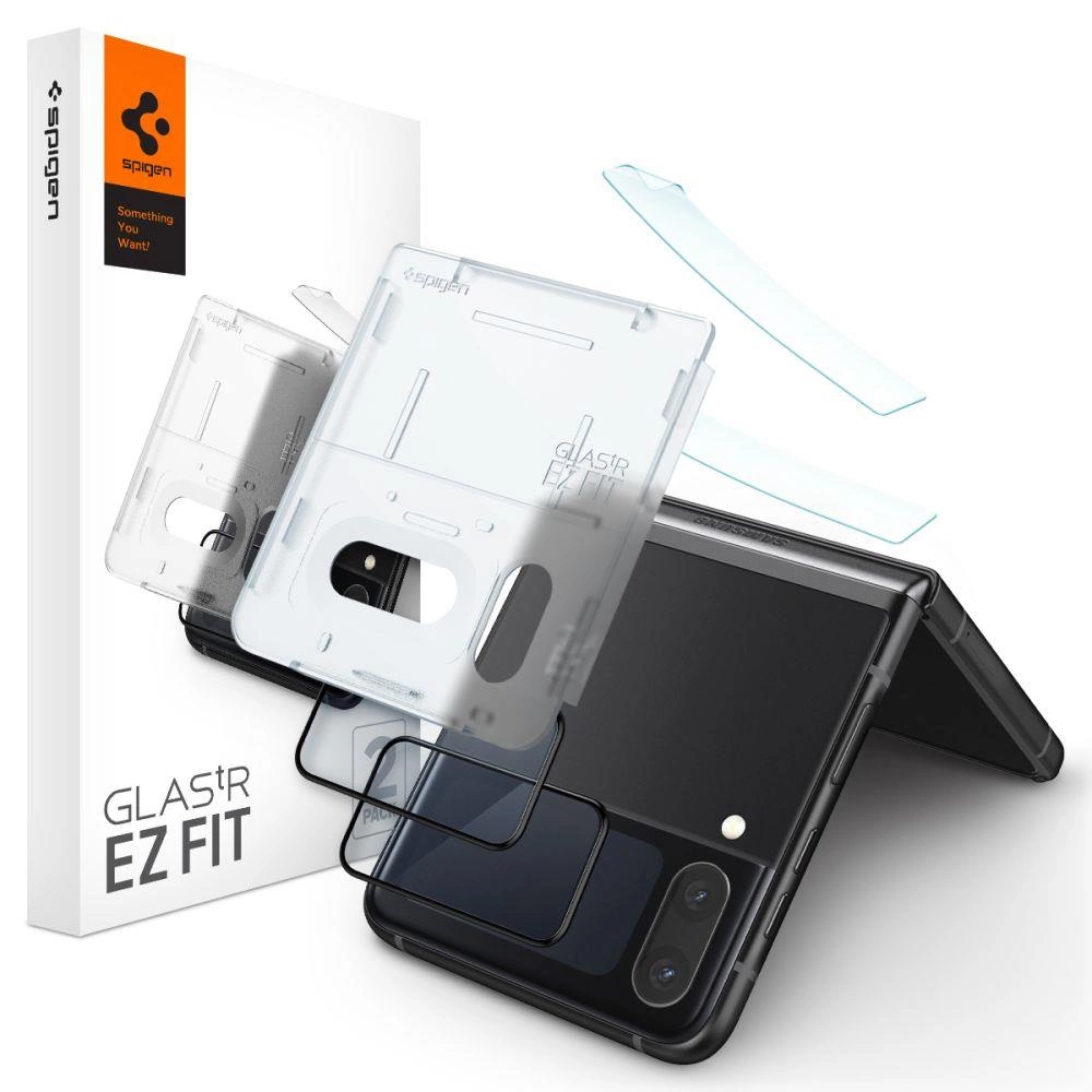 Spigen Glas.tR EZ Fit FC tvrzené sklo s fólií na panty pro Samsung Galaxy Z Flip 4 - černé 2 ks.