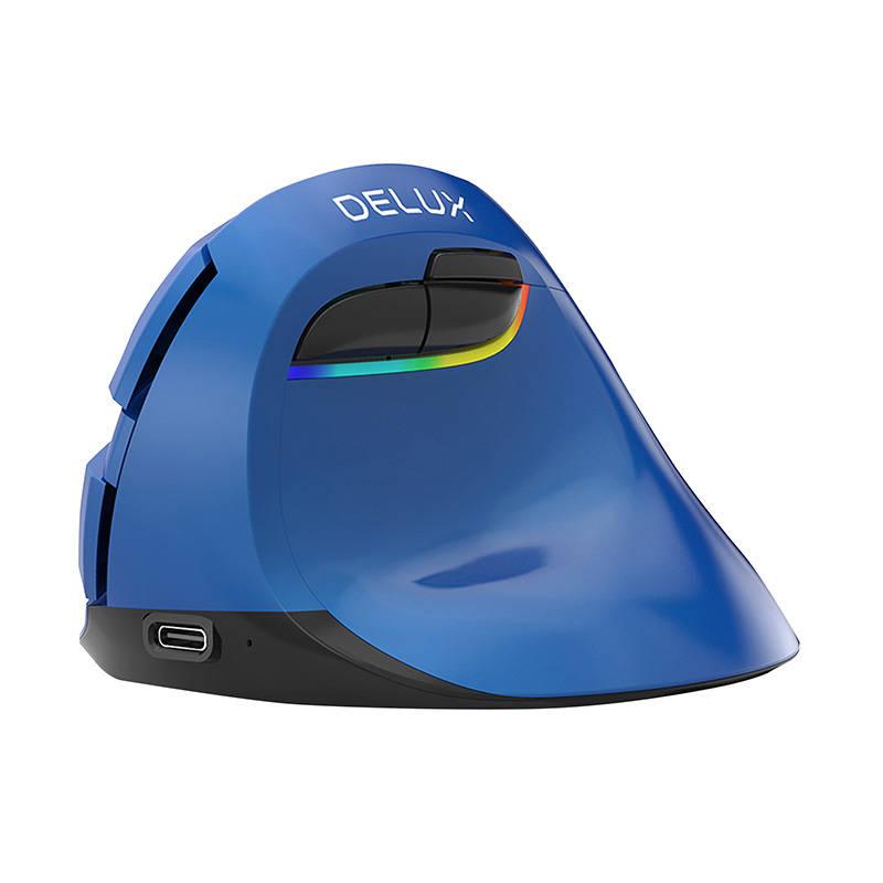 Bezdrátová vertikální myš Delux M618Mini BT/2.4G 4000DPI RGB (modrá)