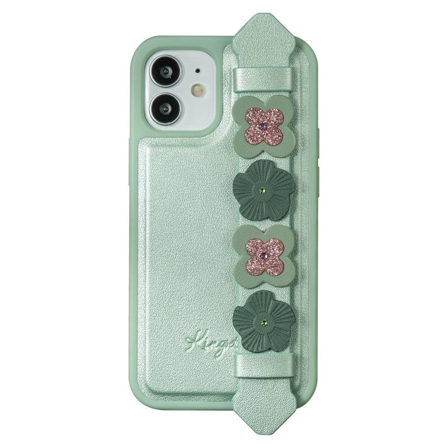 Kingxbar Sweet Series gelové pouzdro zdobené pravými krystaly Swarovski se stojánkem iPhone 12 Pro / iPhone 12 green
