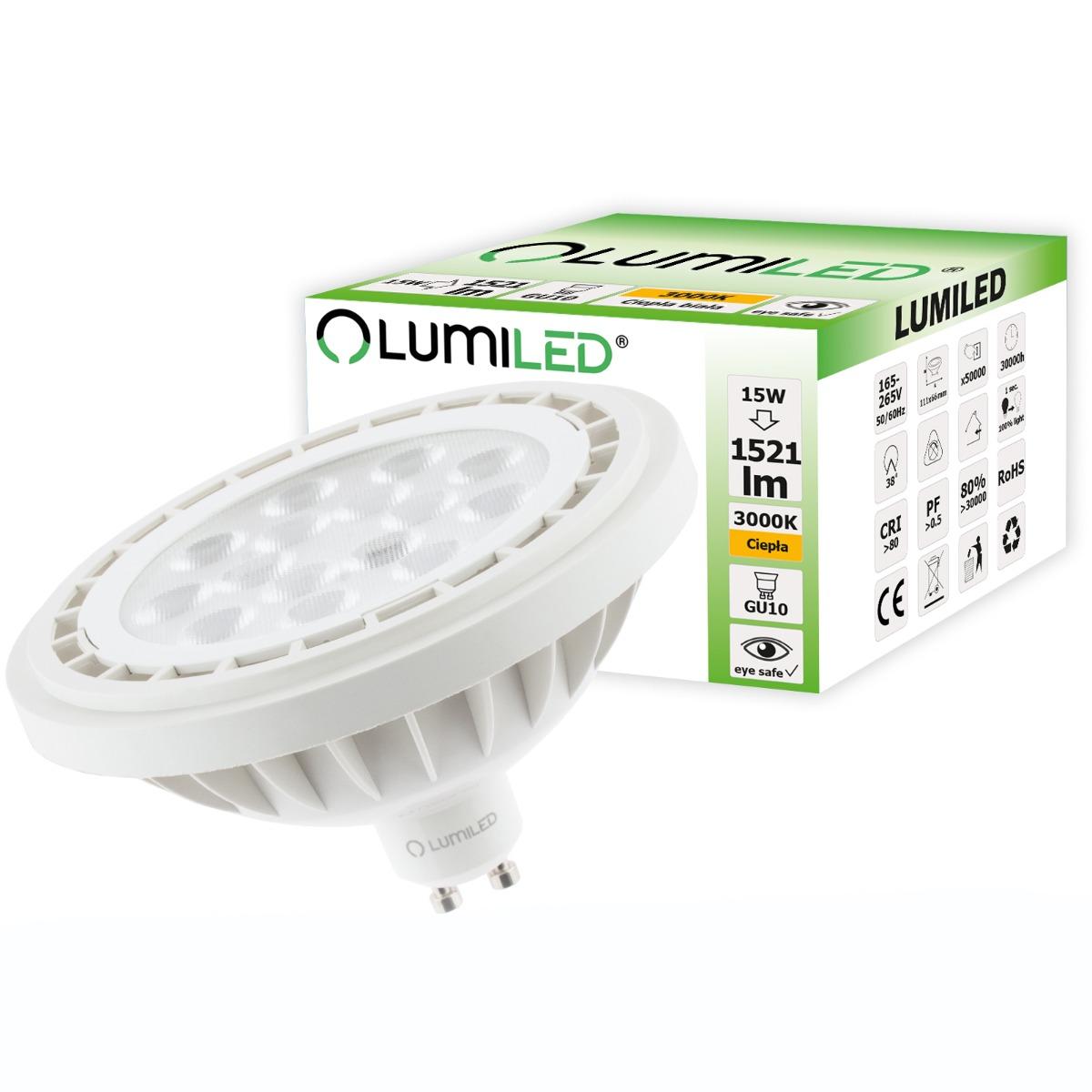 LED žárovka LED GU10 ES111 15W = 100W 1521lm 3000K Teplá bílá 38° LUMILED