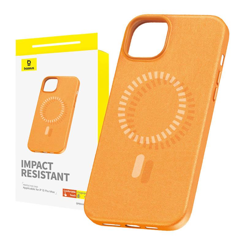Magnetické pouzdro na telefon iPhone 15 ProMax Baseus Fauxther Series (oranžové)