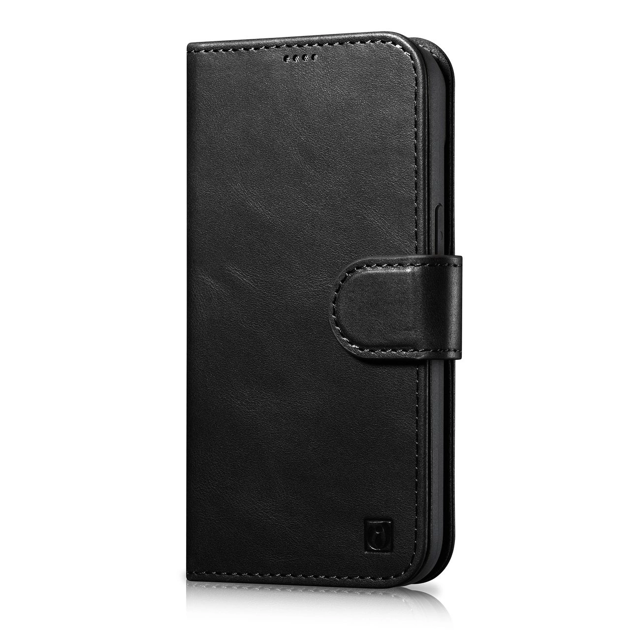 iCarer Oil Wax Wallet Case 2v1 kožené pouzdro na iPhone 14 s klopou Anti-RFID černé (WMI14220721-BK)