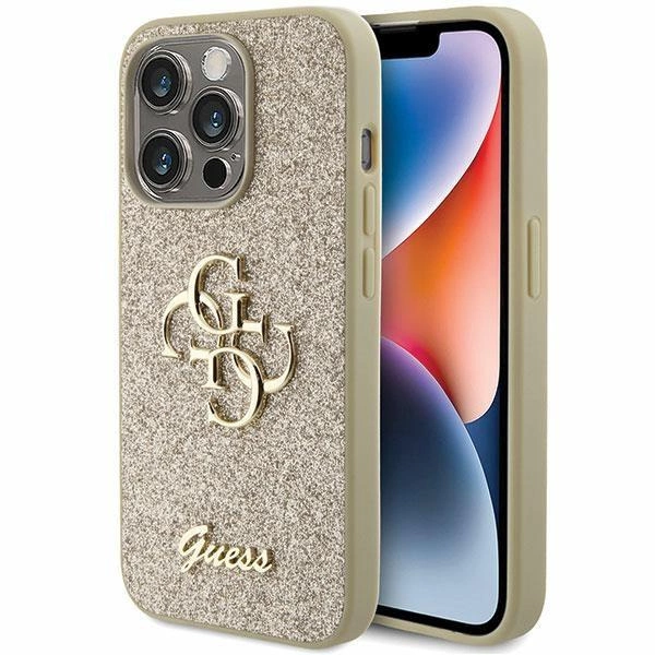 Pouzdro Guess Glitter Script Big 4G pro iPhone 15 Pro - zlaté