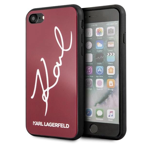 Karl Lagerfeld Signature Glitter pouzdro pro iPhone 7 / 8 / SE 2020 / SE 2022 - červené