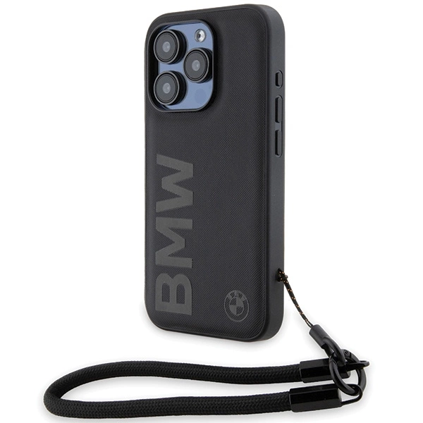 Kožené pouzdro BMW Signature Wordmark Cord pro iPhone 15 Pro Max - černé