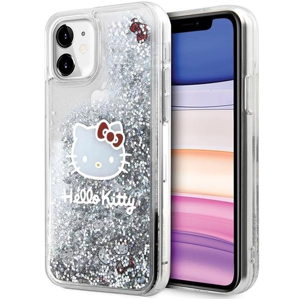 Hello Kitty Liquid Glitter Charms Kitty Head pouzdro pro iPhone 11 / Xr - stříbrné