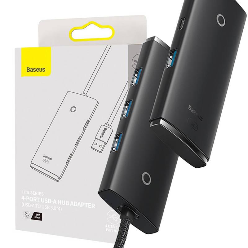 Rozbočovač 4 v 1 řady Baseus Lite USB na 4x USB 3.0 25 cm (černý)