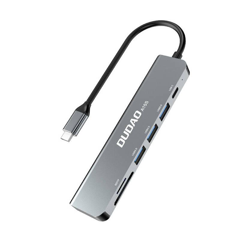 Dudao A15S adaptér 6 v 1 USB-C na 3x USB, 1x USB-C, SD/TF (šedý)