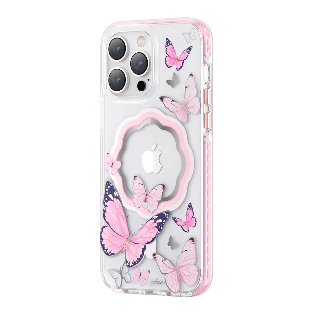 Kingxbar Butterfly Series magnetické pouzdro pro iPhone 14 MagSafe butterfly case růžové