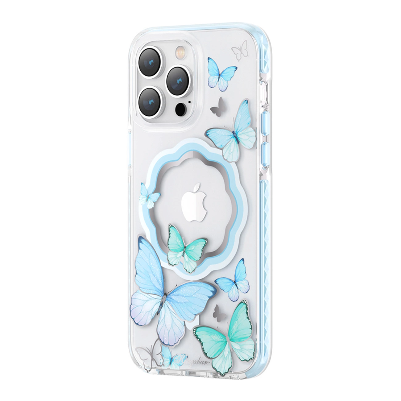 Kingxbar Butterfly Series magnetické pouzdro pro iPhone 14 Pro MagSafe butterfly case blue