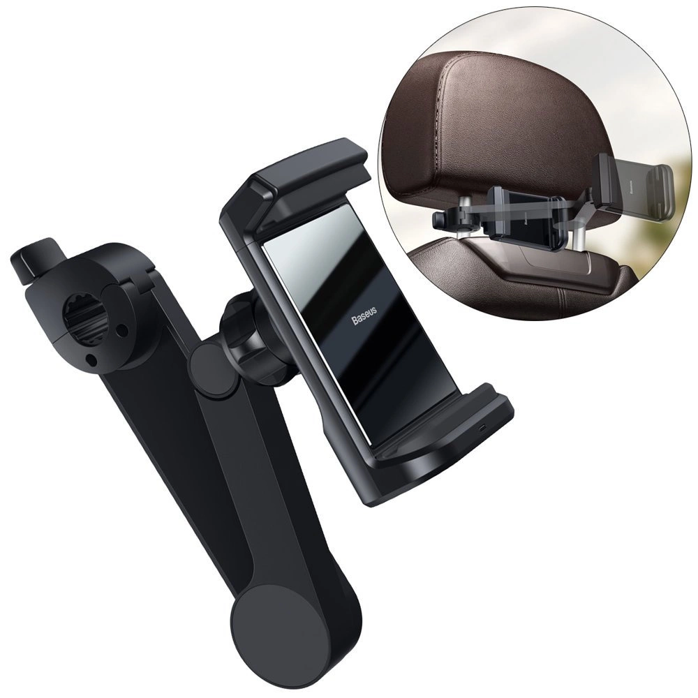 Baseus držák telefonu na opěrku hlavy do auta s integrovanou bezdrátovou nabíječkou Qi 15 W černý (WXHZ-01)